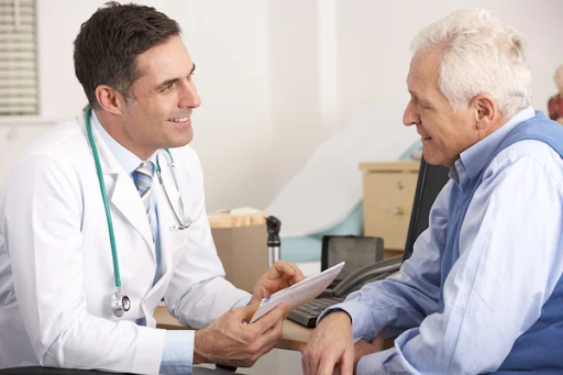 A patient consults with his dentist about All-On-4 implants
